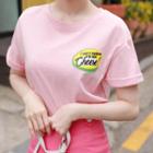 Set: Letter-printed T-shirt + Buttoned-tab Miniskirt Pink - M