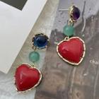 Heart Faux Gemstone Alloy Dangle Earring 1 Pair - Blue & Green & Red & Gold - One Size