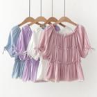 Off-shoulder Shirred Lace-trim Top