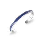 Simple And Classic C-shaped Blue Leather 316l Stainless Steel Bangle Silver - One Size