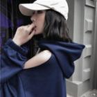 Lettering Cutout Loose-fit Hoodie Dark Blue - One Size