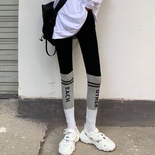 Color-block Lettering Crop Leggings