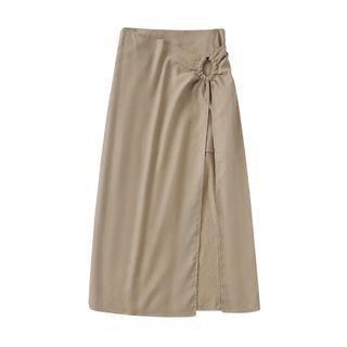 Cutout Slit Midi A-line Skirt