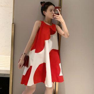 Loose-fit Sleeveless Crewneck Print Dress As Shown In Figure - One Size