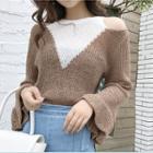 Cut Out Shoulder Color Block Sweater