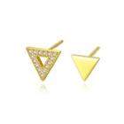 Sterling Silver Plated Gold Simple Fashion Geometric Triangle Cubic Zirconia Stud Earrings Golden - One Size