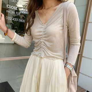 Drawcord Linen Blend Top Beige - One Size