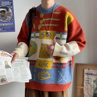Round-neck Color Block Over-sized Knitted Sweater