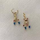 Rhinestone Robot Drop Earring 1 Pair - Gold & Blue - One Size