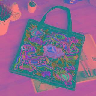 Flower Embroidered Tote Bag Black - One Size