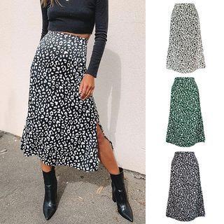 Leopard Print Split Midi Skirt