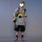 Elbow-sleeve Rainbow Graphic T-shirt