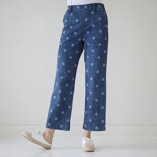 Band-waist Smile Print Straight-cut Jeans