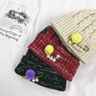 Pompom Beaded Beanie