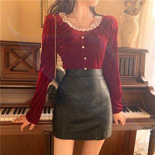 Lace Velvet Long-sleeve Top
