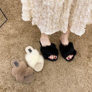 Cross Strap Furry Slide Sandals