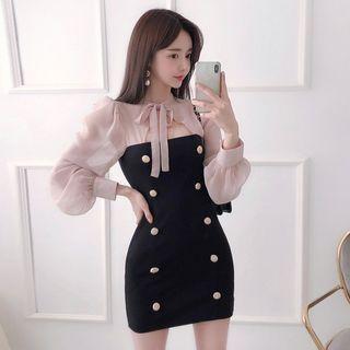 Tie-neck Cutaway-front Bodycon Dress