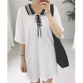 Elbow-sleeve Tie Neck Polo Dress