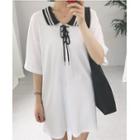 Elbow-sleeve Tie Neck Polo Dress