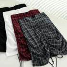 Drawstring Plaid Mini Pencil Skirt