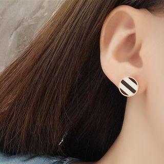 Striped Round Stainless Steel Earring Stripes - Black & White - One Size