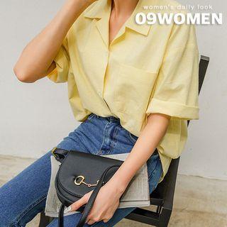Plus Size Cuffed-sleeve Long Shirt