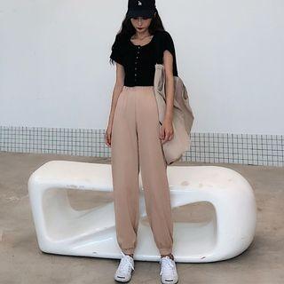 Short-sleeve Buttoned Top / Baggy Pants
