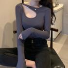 Long-sleeve Slim-fit Plain T-shirt