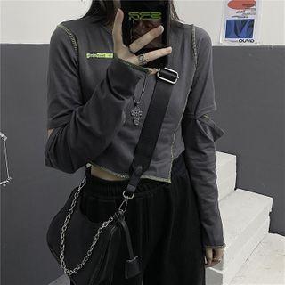 Long-sleeve Crop T-shirt Dark Gray - One Size