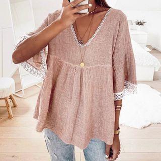 V-neck Short-sleeve Linen Top