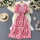 V-neck Asymmetrical Heart Print Dress