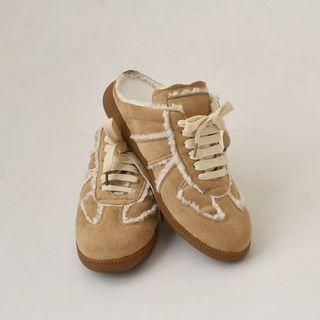 Open-back Faux-fur Trim Sneakers