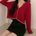 Stitching Cardigan Red - One Size
