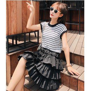 Set: Sleeveless Knit Top + Tiered A-line Skirt