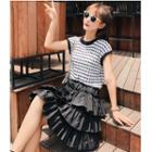 Set: Sleeveless Knit Top + Tiered A-line Skirt