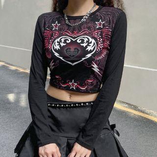 Long Sleeve Heart & Wings Crop Top