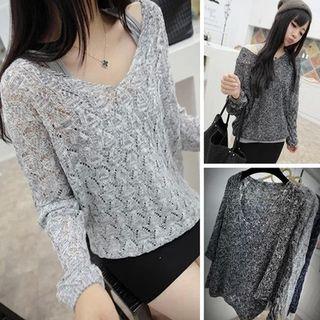 Pointelle Knit V-neck Sweater