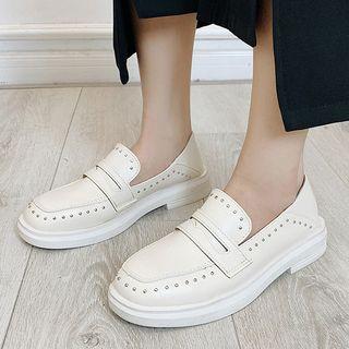 Studded Platform Block Heel Loafers