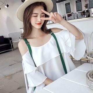 Mock Two-piece 3/4-sleeve Cutout Top