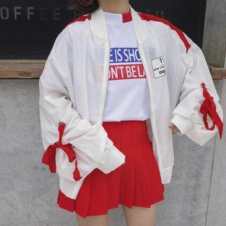 Tie-sleeve Color Block Zip Jacket