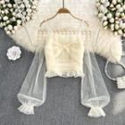 Mesh Sleeve Bow Detail Blouse Almond - One Size