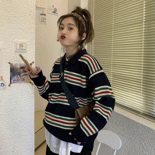 Striped Polo Top As Shown In Figure - One Size