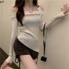 Long-sleeve Cold Shoulder Asymmetrical Knit Top