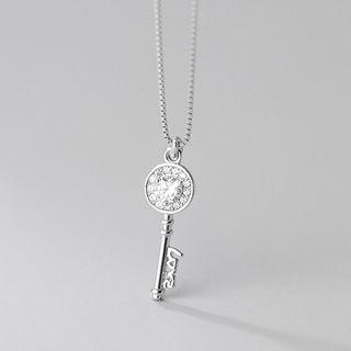 Key Rhinestone Pendant Sterling Silver Necklace Silver - One Size