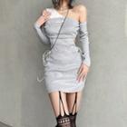 Long-sleeve Cold Shoulder Lace-up Mini Bodycon Dress