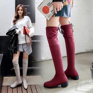 Bow-tied Flat Over-the-knee Boots