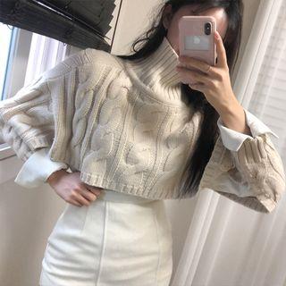Turtleneck Cable-knit Cropped Sweater Almond - One Size