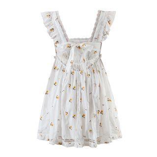 Sleeveless Lace Trim Floral Embroidered Mini Dress