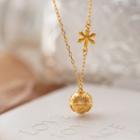 Snowflake Christmas Ball Pendant Stainless Steel Necklace Bell - Gold - One Size