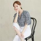 Tie-sleeve Check Blouse